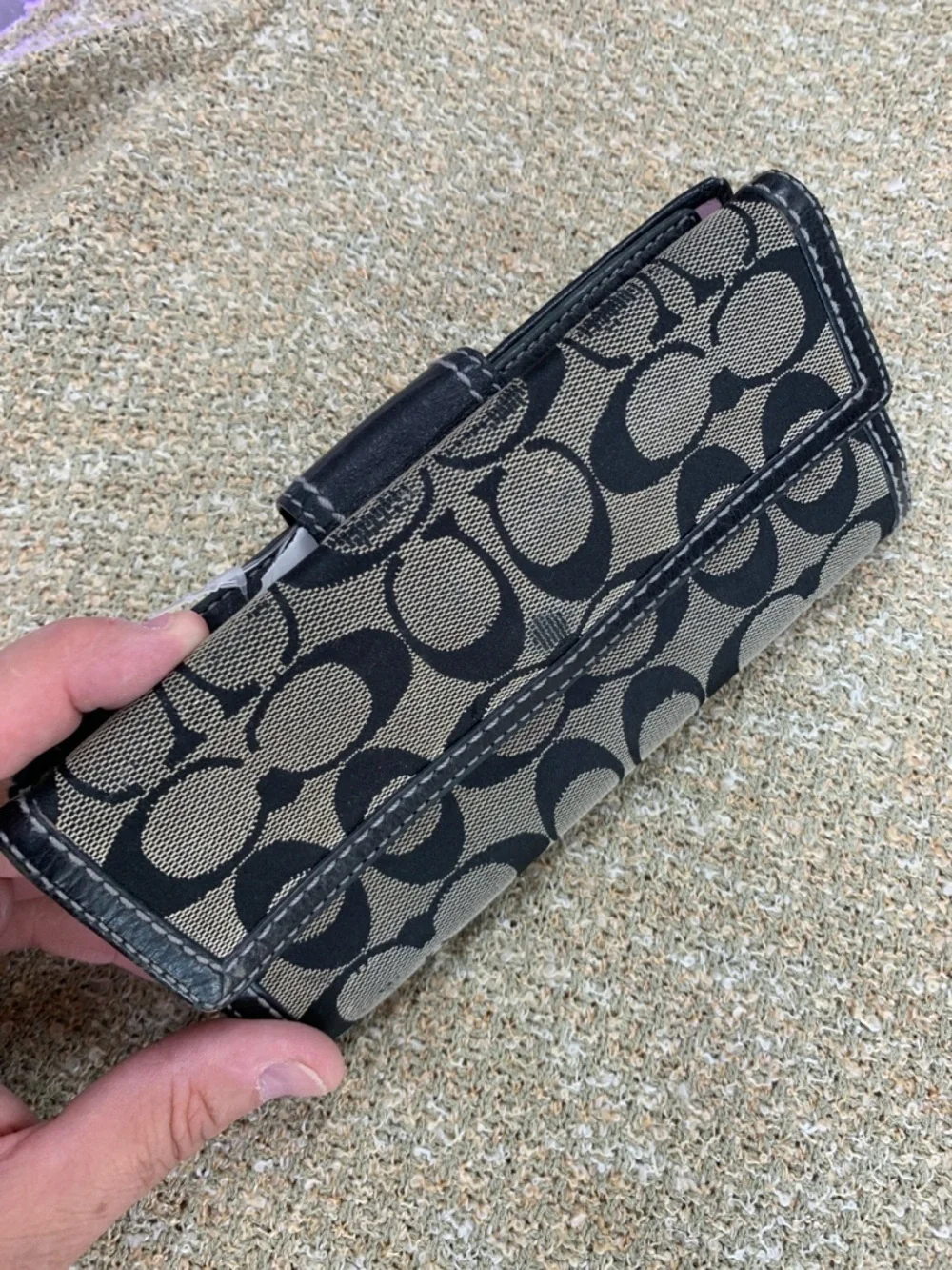 Coach Black and Tan Signature Turnlock Wallet
